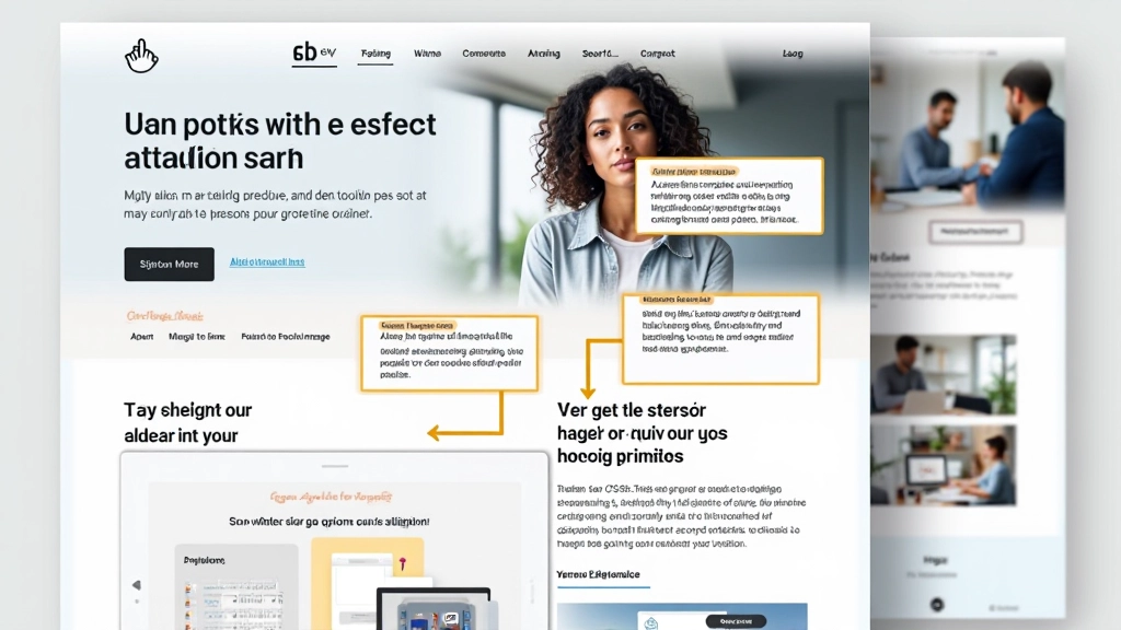 Página de landing com anotações mostrando contraste, proximidade e alinhamento dos elementos visuais