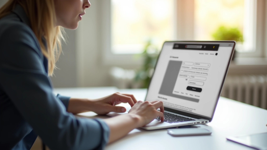 Portátil com interface de design de landing page em ecrã, ambiente de trabalho profissional